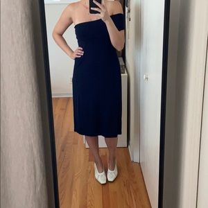 Cotton jersey off the shoulder navy dress